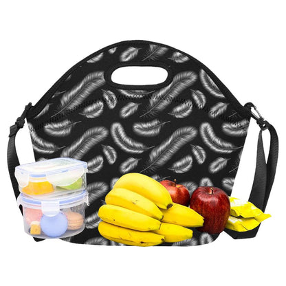 Feather Black White Design Print Neoprene Lunch Bag (Model 1669)(Large)-JTAMIGO.COM