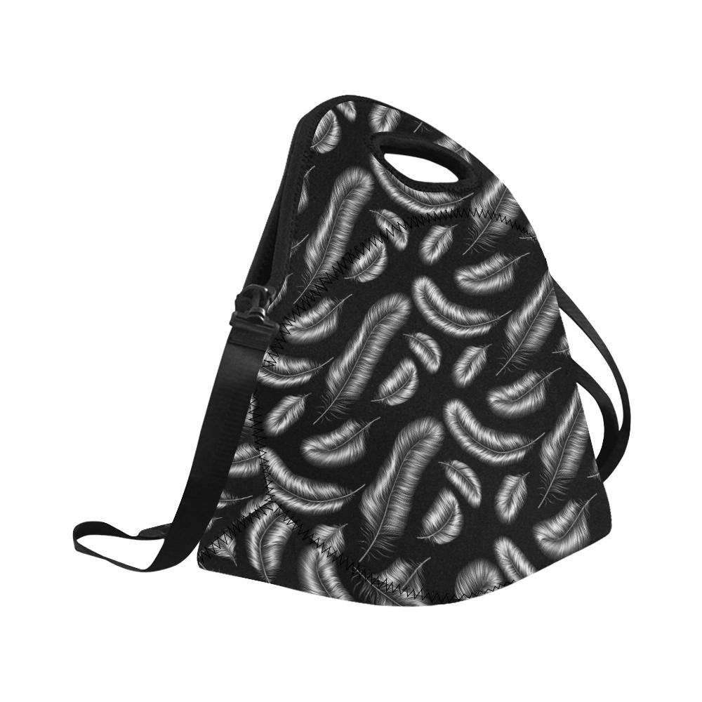 Feather Black White Design Print Neoprene Lunch Bag (Model 1669)(Large)-JTAMIGO.COM