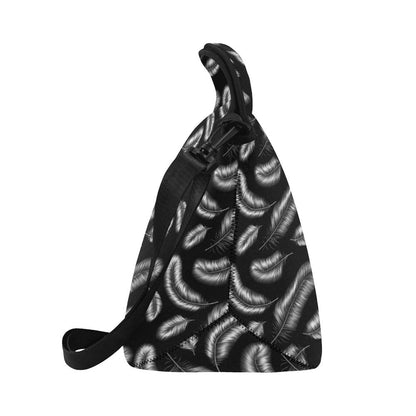 Feather Black White Design Print Neoprene Lunch Bag (Model 1669)(Large)-JTAMIGO.COM