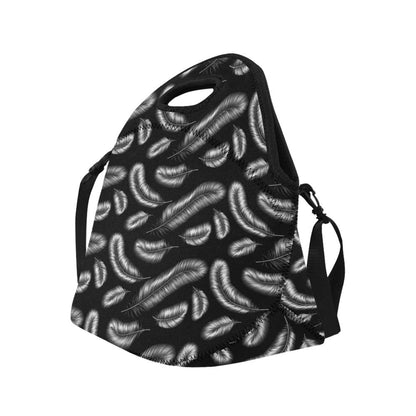 Feather Black White Design Print Neoprene Lunch Bag (Model 1669)(Large)-JTAMIGO.COM