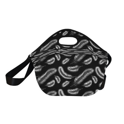 Feather Black White Design Print Neoprene Lunch Bag (Model 1669)(Large)-JTAMIGO.COM