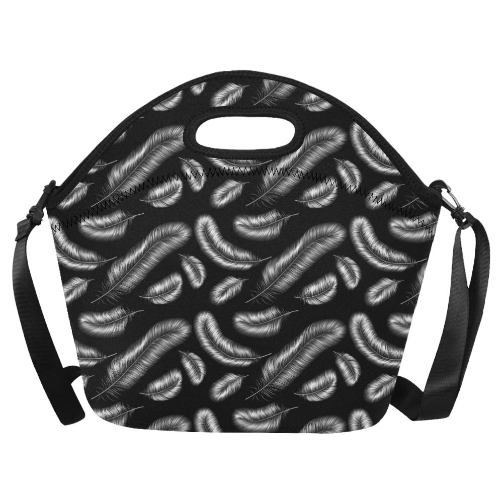 Feather Black White Design Print Neoprene Lunch Bag (Model 1669)(Large)-JTAMIGO.COM