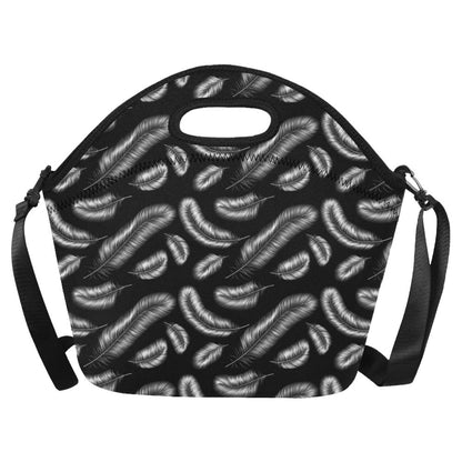 Feather Black White Design Print Neoprene Lunch Bag (Model 1669)(Large)-JTAMIGO.COM