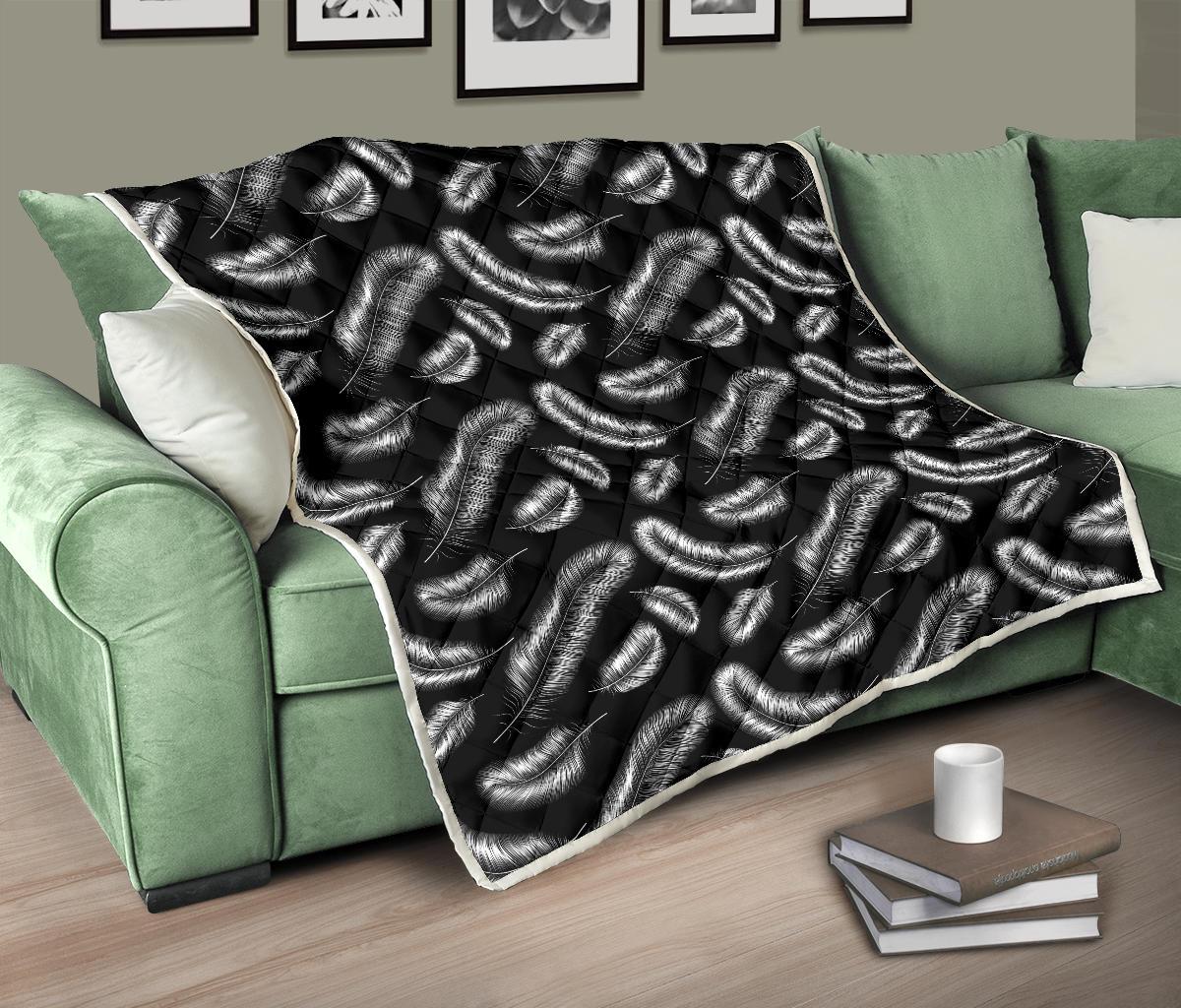 Feather Black White Design Print Premium Quilt-JTAMIGO.COM