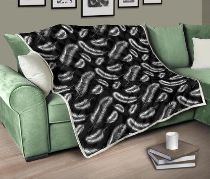 Feather Black White Design Print Premium Quilt-JTAMIGO.COM