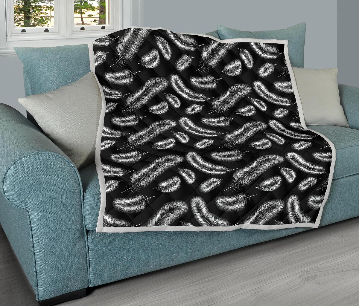 Feather Black White Design Print Premium Quilt-JTAMIGO.COM