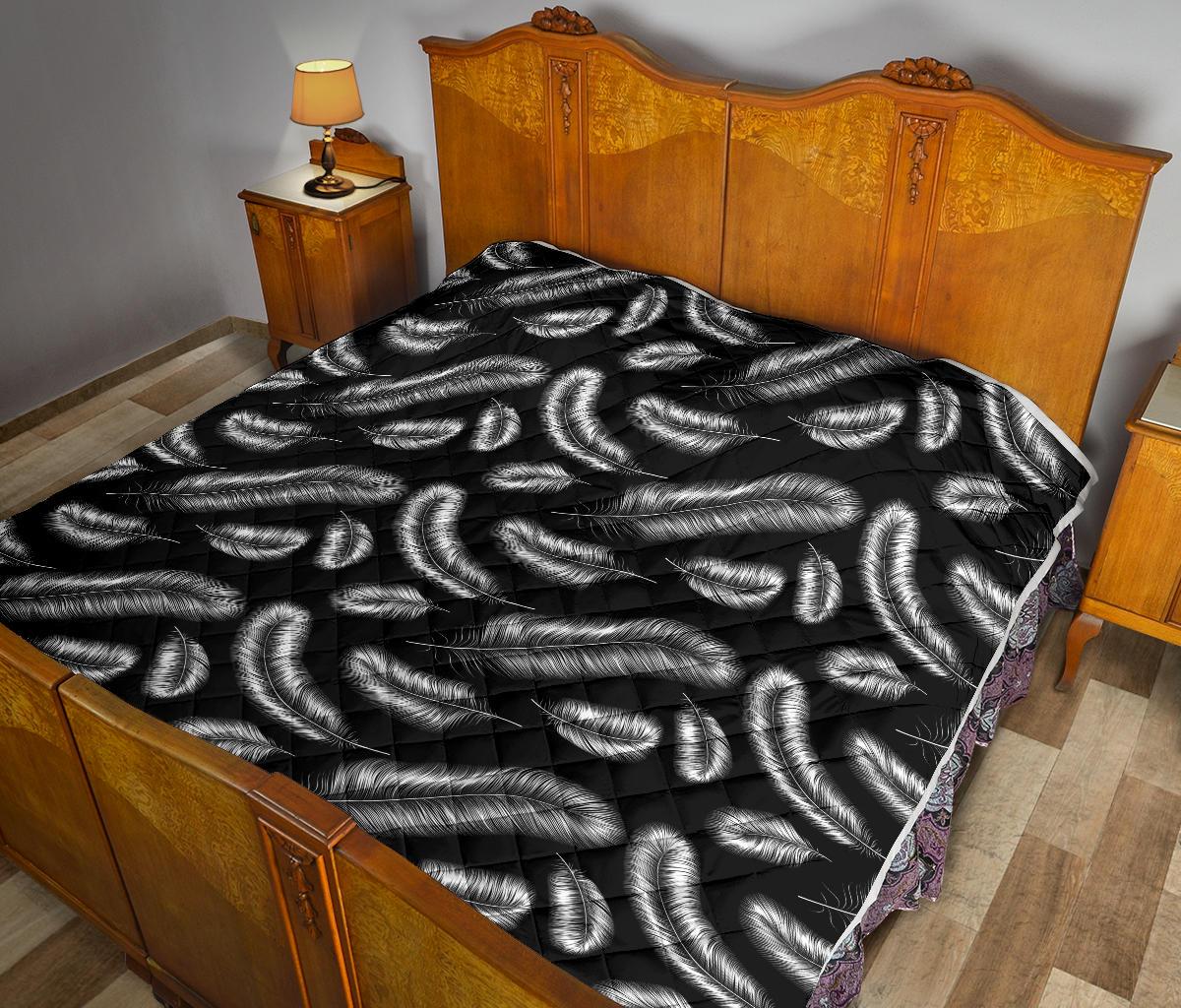 Feather Black White Design Print Premium Quilt-JTAMIGO.COM