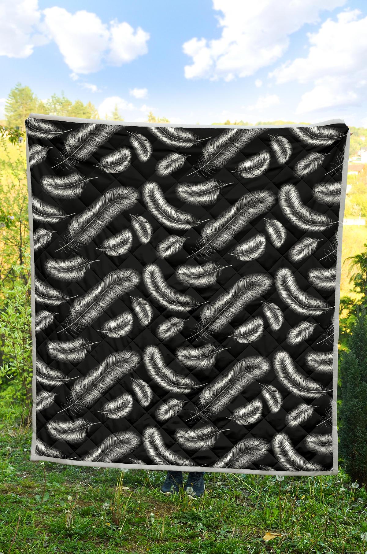 Feather Black White Design Print Premium Quilt-JTAMIGO.COM