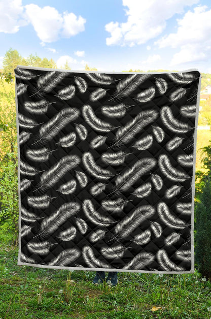 Feather Black White Design Print Premium Quilt-JTAMIGO.COM