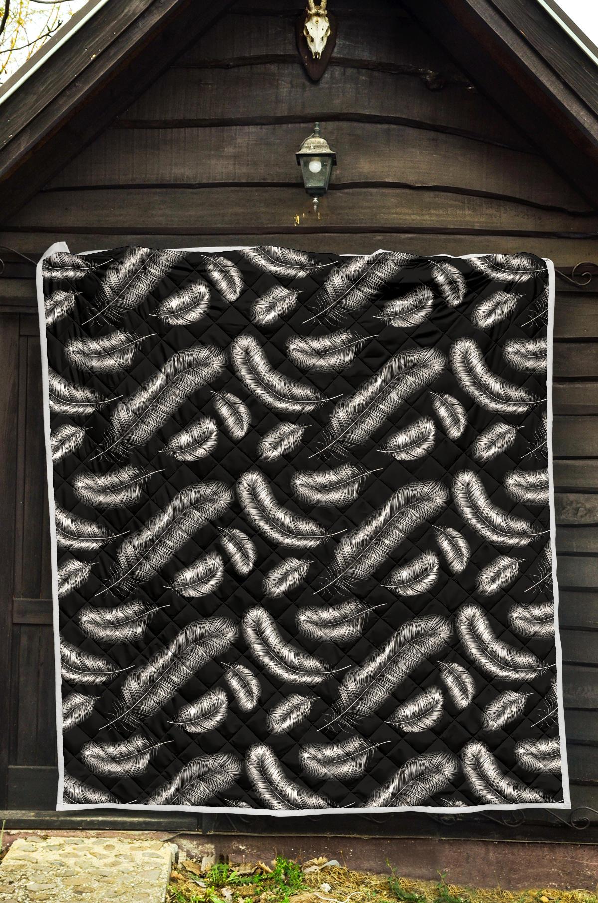 Feather Black White Design Print Premium Quilt-JTAMIGO.COM