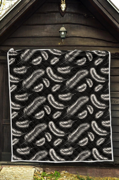Feather Black White Design Print Premium Quilt-JTAMIGO.COM