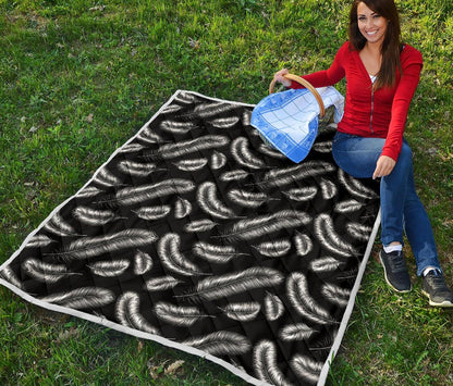 Feather Black White Design Print Premium Quilt-JTAMIGO.COM