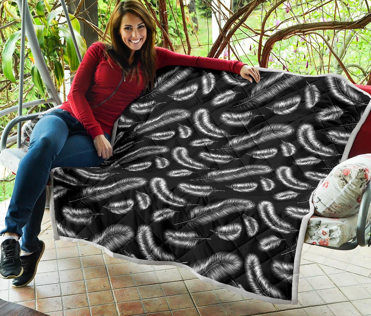 Feather Black White Design Print Premium Quilt-JTAMIGO.COM