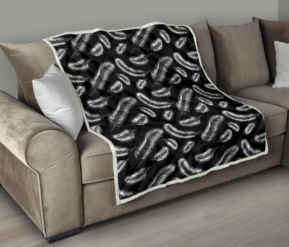Feather Black White Design Print Premium Quilt-JTAMIGO.COM
