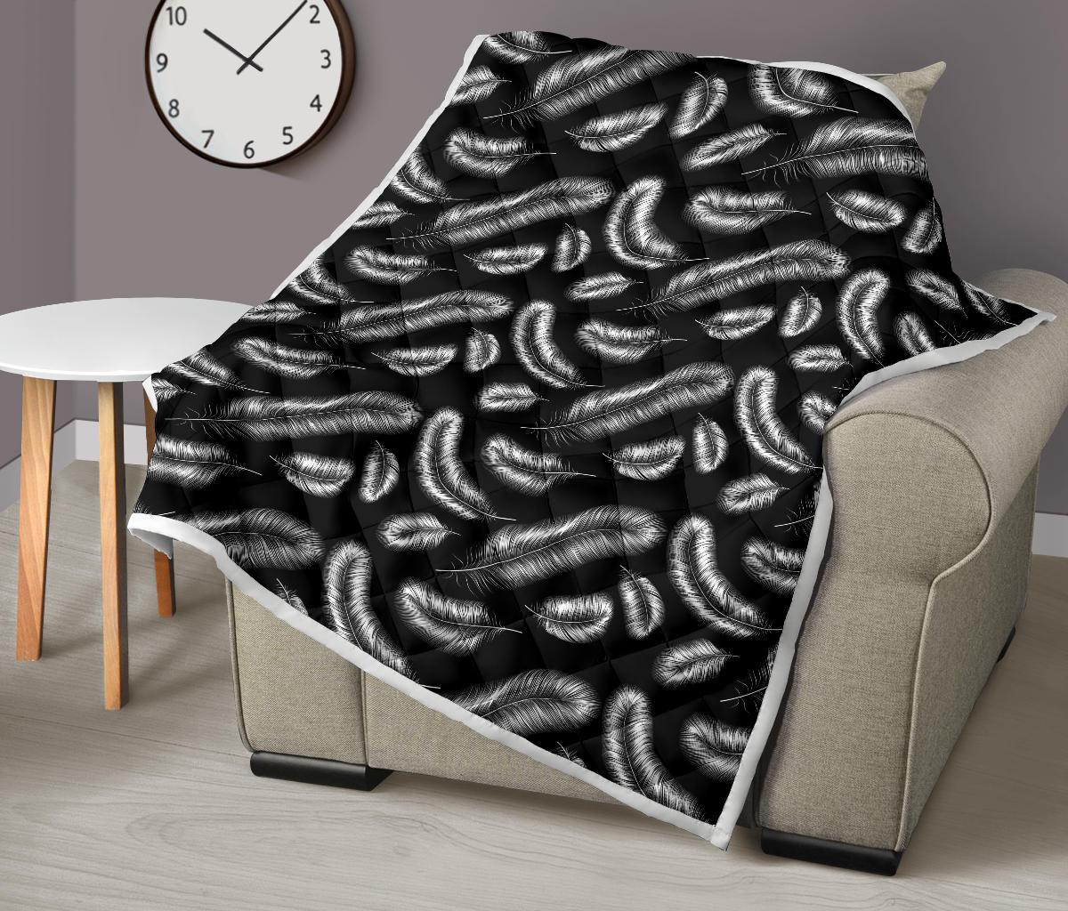 Feather Black White Design Print Premium Quilt-JTAMIGO.COM