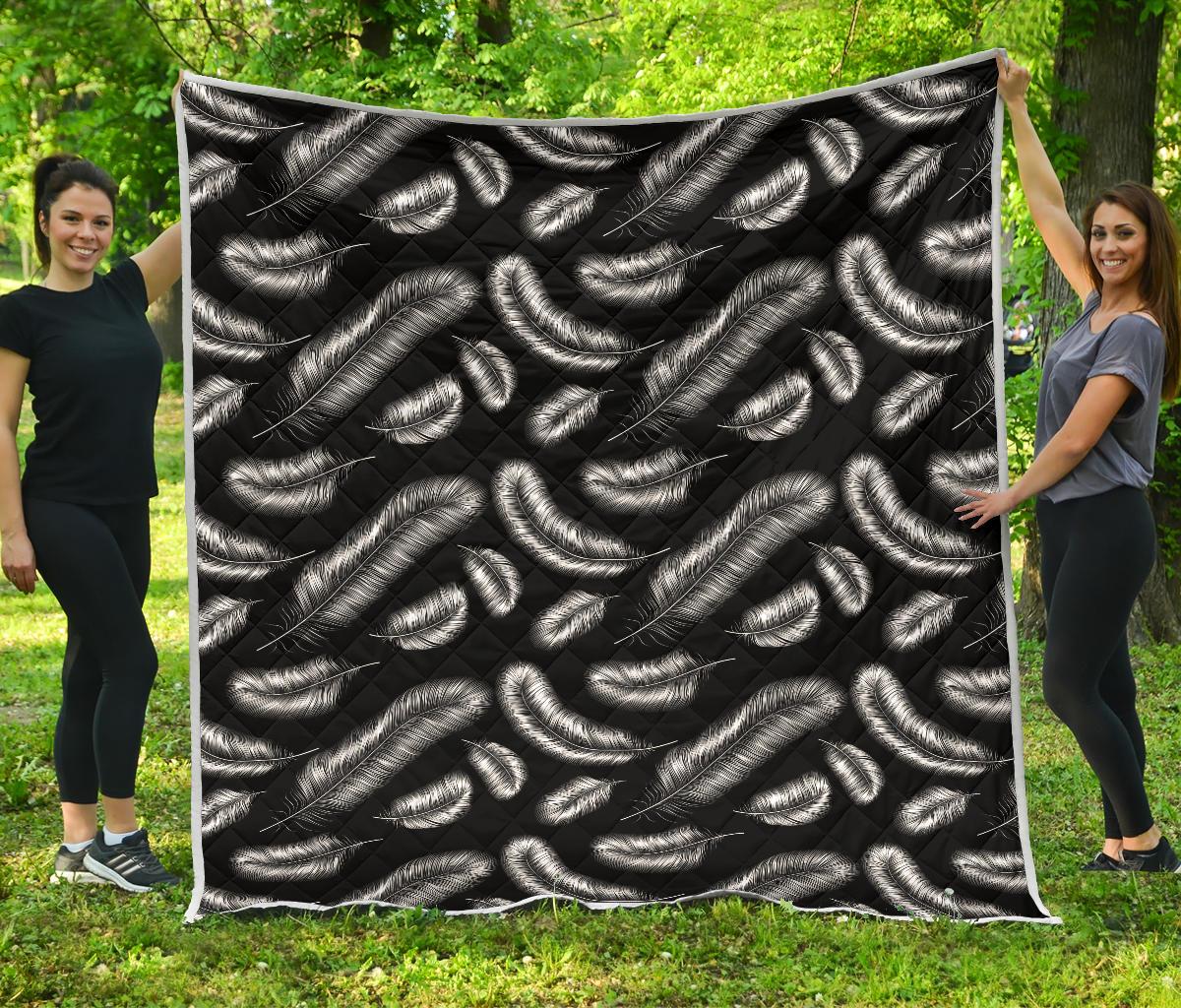 Feather Black White Design Print Premium Quilt-JTAMIGO.COM