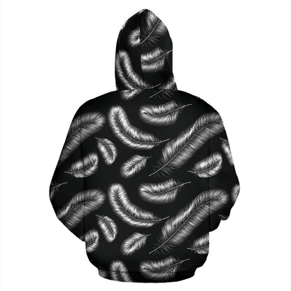 Feather Black White Design Print Pullover Hoodie