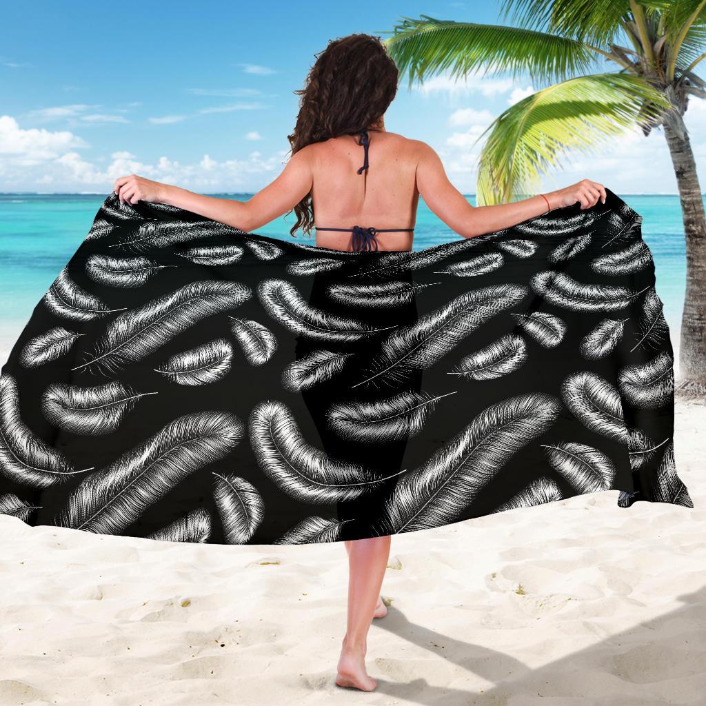 Feather Black White Design Print Sarong Pareo Wrap