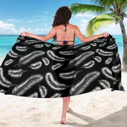 Feather Black White Design Print Sarong Pareo Wrap