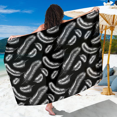 Feather Black White Design Print Sarong Pareo Wrap