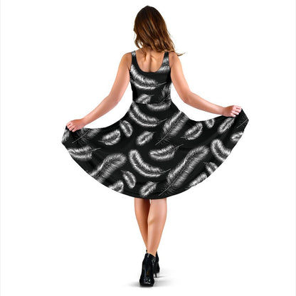 Feather Black White Design Print Sleeveless Dress