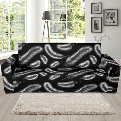 Feather Black White Design Print Sofa Slipcover-JTAMIGO.COM