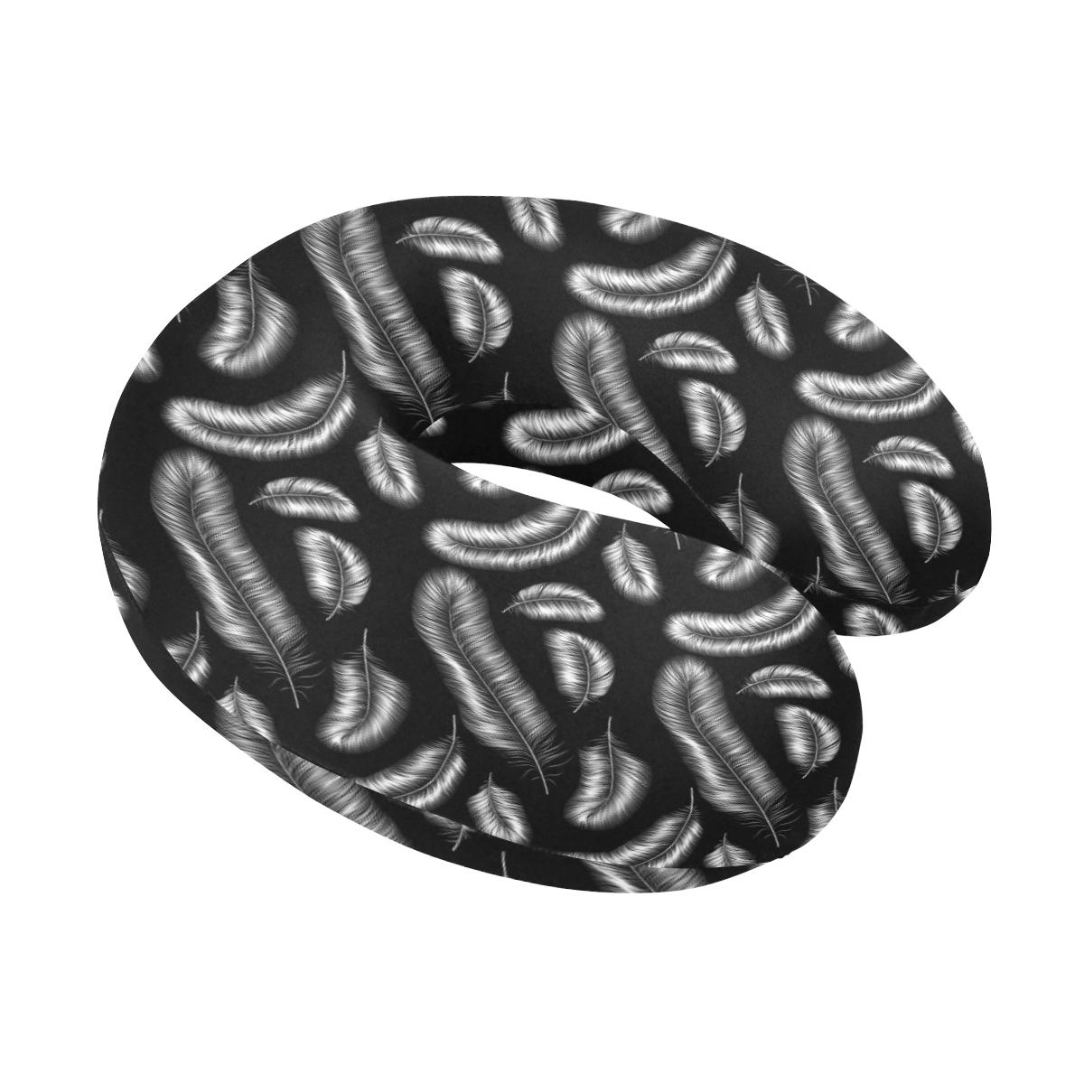 Feather Black White Design Print U-Shaped Travel Neck Pillow-JTAMIGO.COM