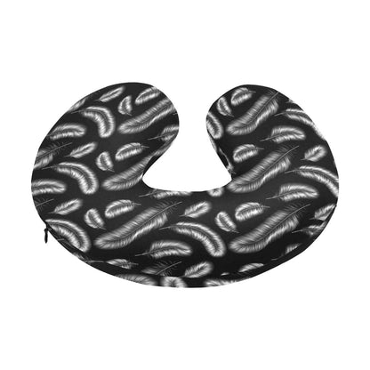 Feather Black White Design Print U-Shaped Travel Neck Pillow-JTAMIGO.COM