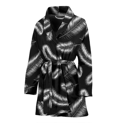 Feather Black White Design Print Women Bath Robe-JTAMIGO.COM