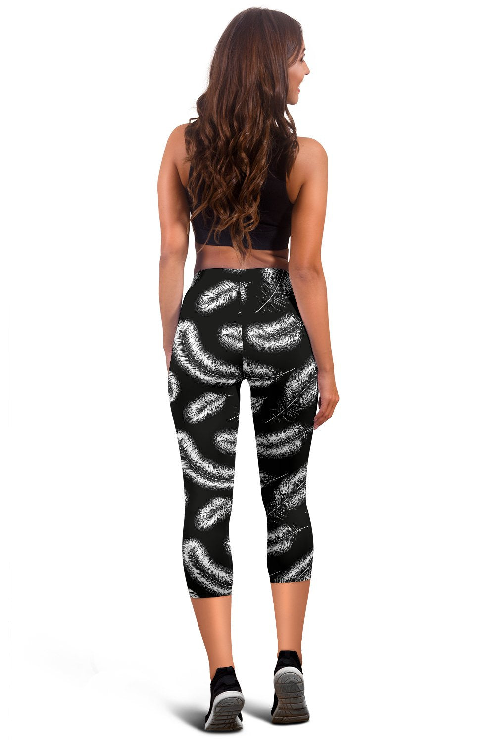 Feather Black White Design Print Women Capris