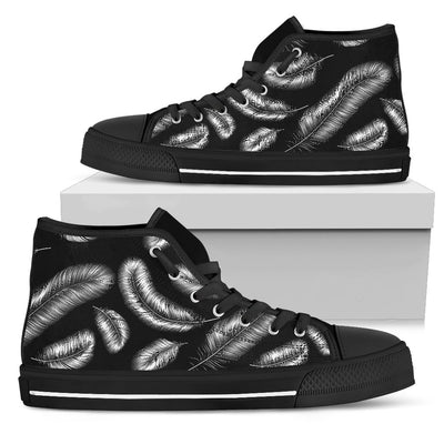 Feather Black White Design Print Women High Top Shoes