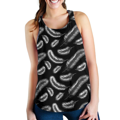 Feather Black White Design Print Women Racerback Tank Top