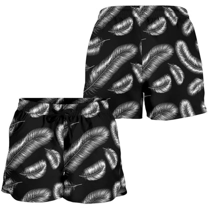 Feather Black White Design Print Women Shorts-JTAMIGO.COM