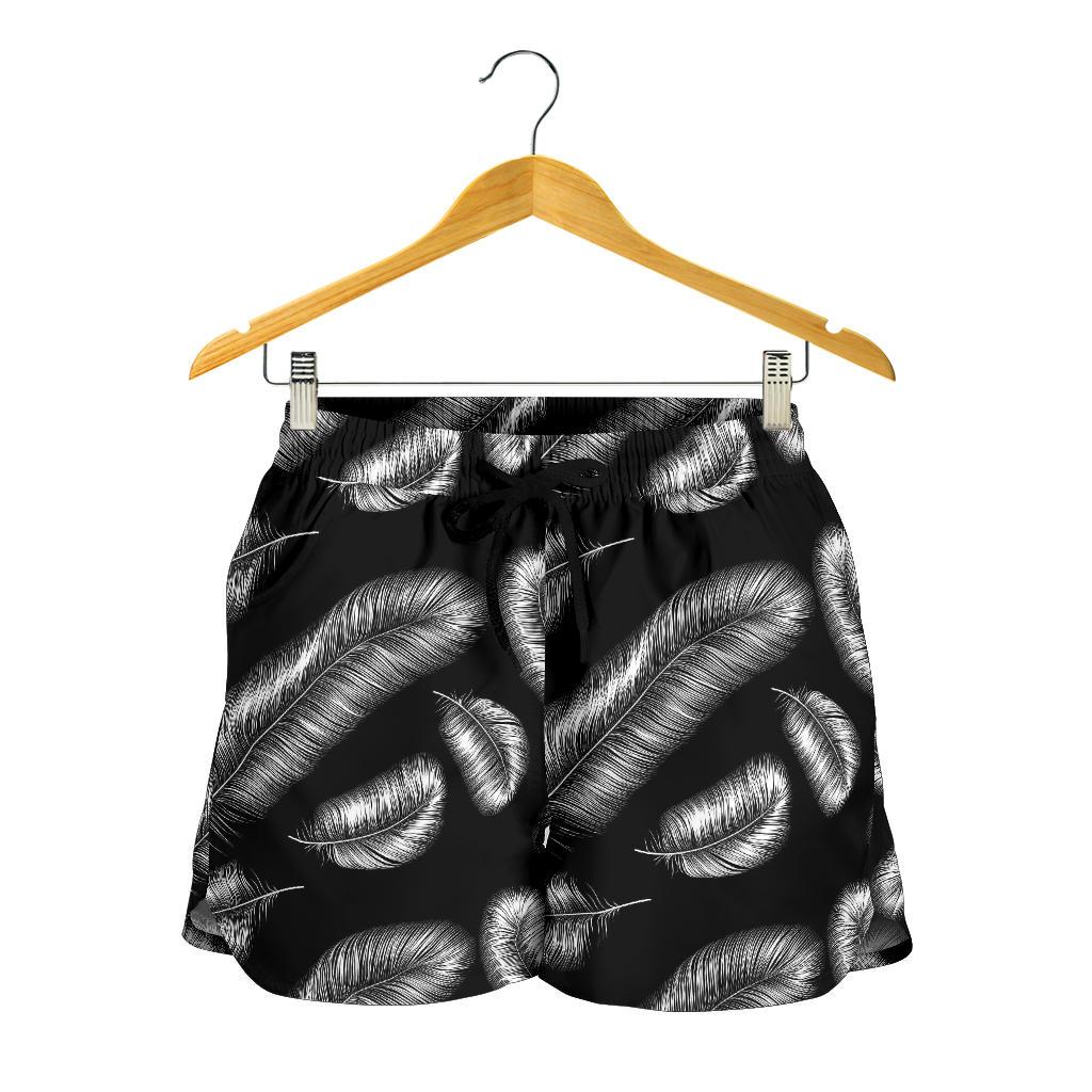 Feather Black White Design Print Women Shorts-JTAMIGO.COM