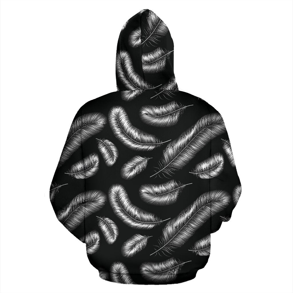 Feather Black White Design Print Zip Up Hoodie