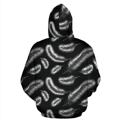Feather Black White Design Print Zip Up Hoodie