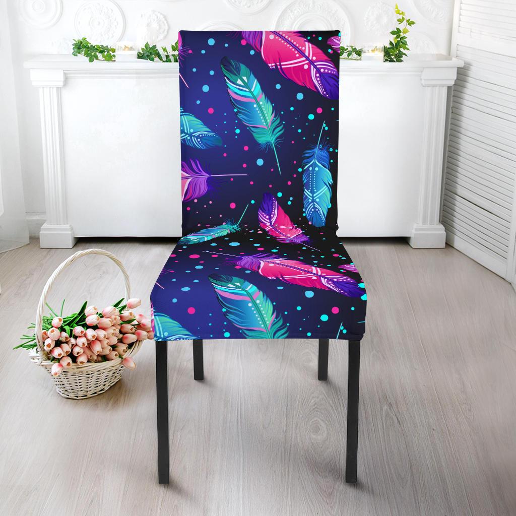 Feather Colorful Boho Design Print Dinning Chair Slipper-JTAMIGO.COM