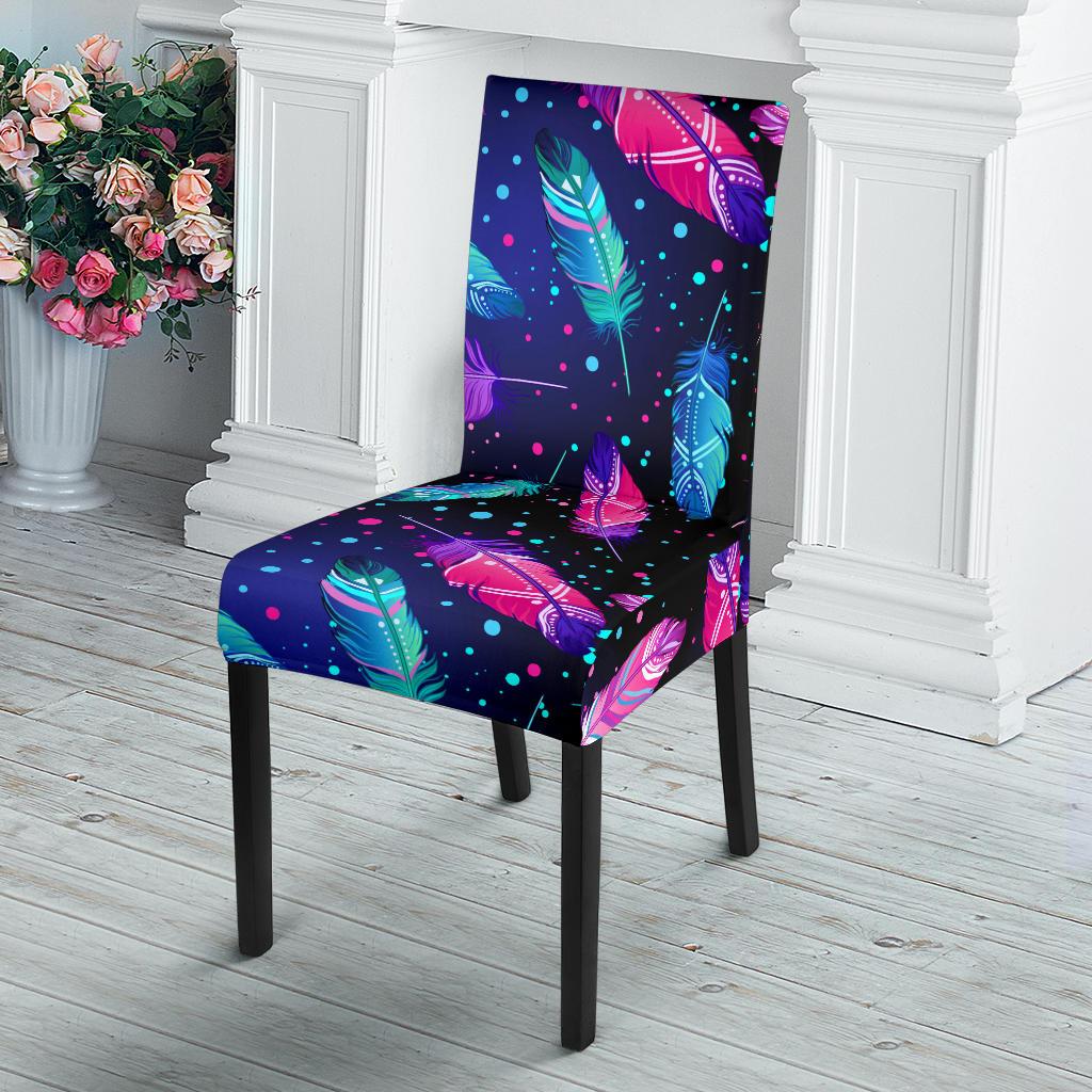Feather Colorful Boho Design Print Dinning Chair Slipper-JTAMIGO.COM