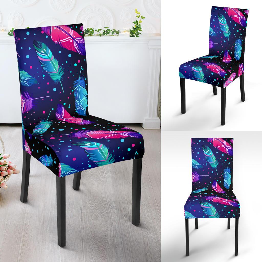 Feather Colorful Boho Design Print Dinning Chair Slipper-JTAMIGO.COM