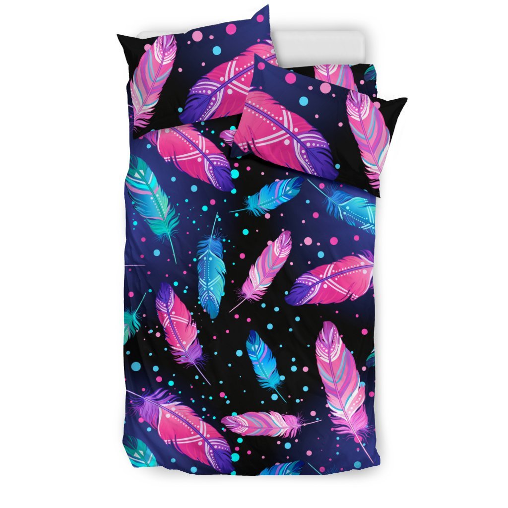 Feather Colorful Boho Design Print Duvet Cover Bedding Set