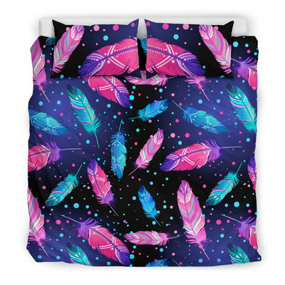 Feather Colorful Boho Design Print Duvet Cover Bedding Set