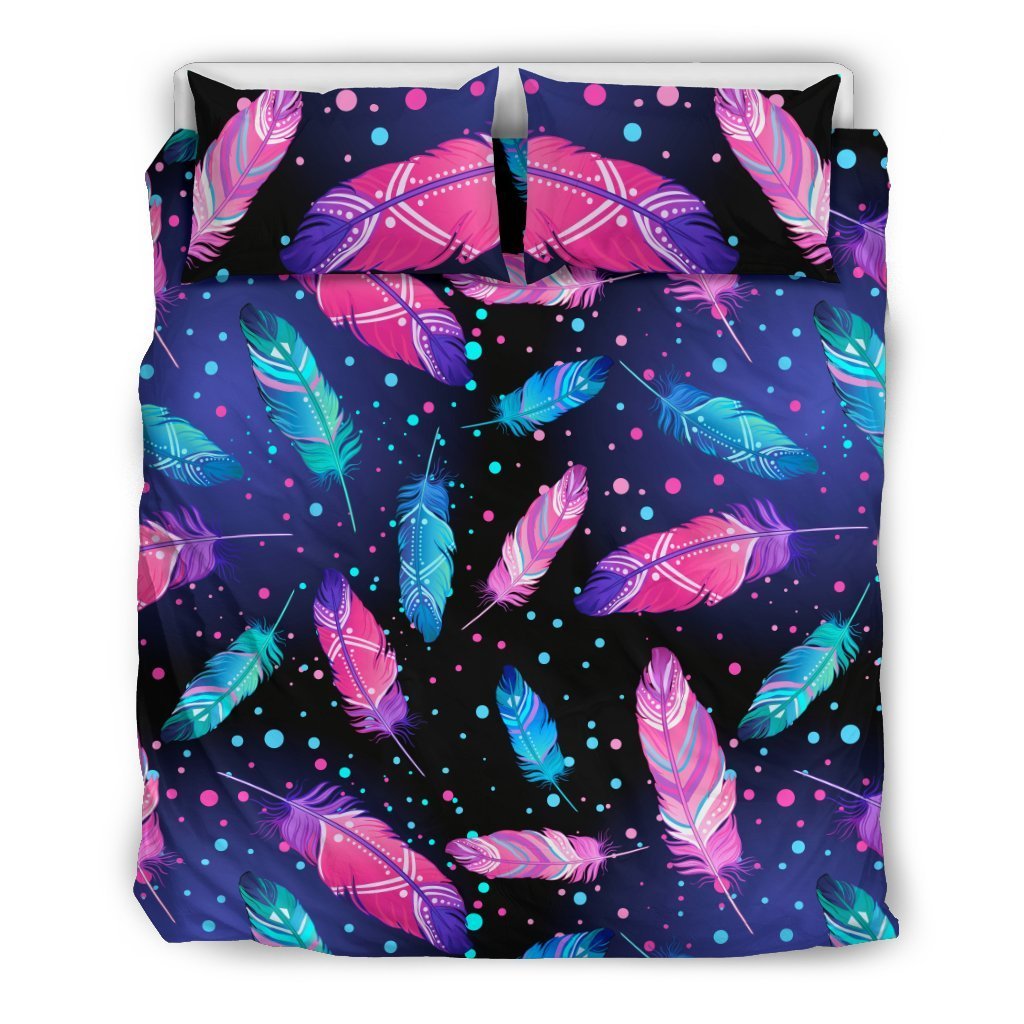 Feather Colorful Boho Design Print Duvet Cover Bedding Set