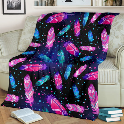 Feather Colorful Boho Design Print Fleece Blanket