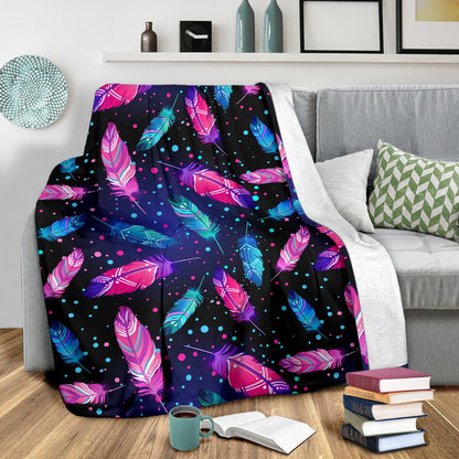 Feather Colorful Boho Design Print Fleece Blanket