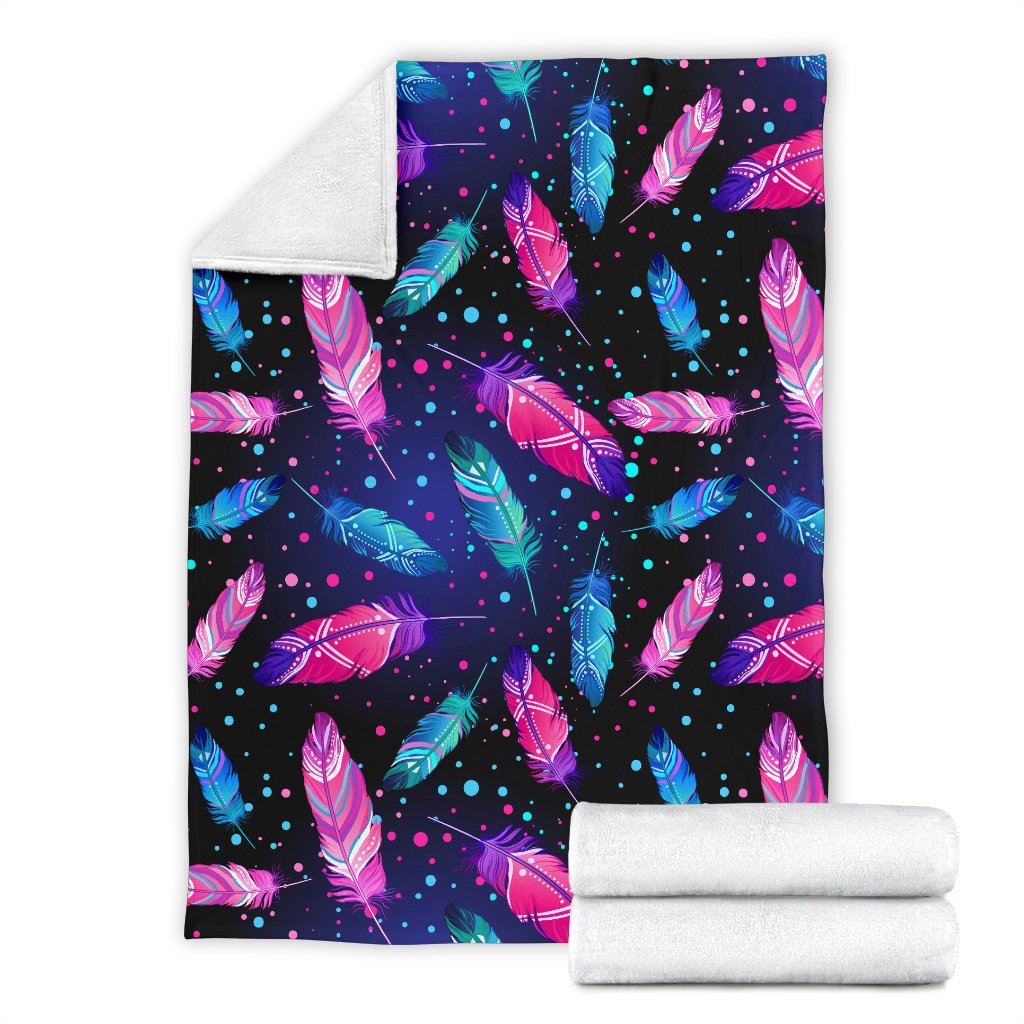 Feather Colorful Boho Design Print Fleece Blanket