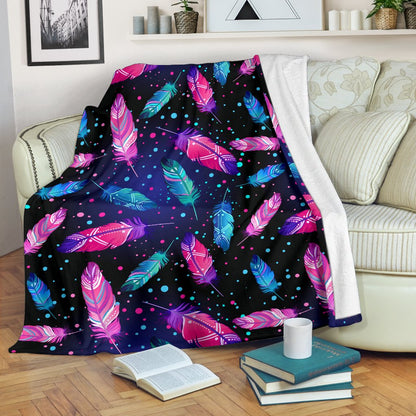 Feather Colorful Boho Design Print Fleece Blanket