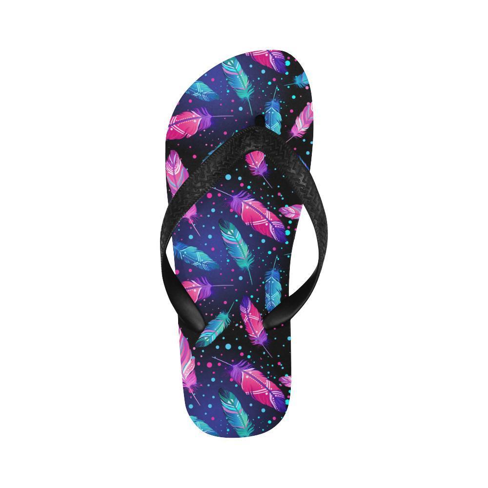 Feather Colorful Boho Design Print Flip Flops-JTAMIGO.COM