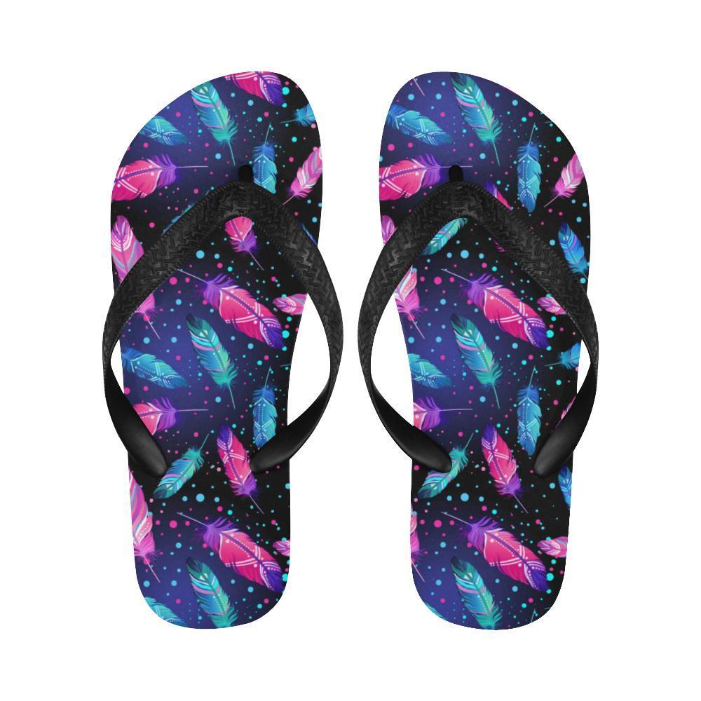 Feather Colorful Boho Design Print Flip Flops-JTAMIGO.COM