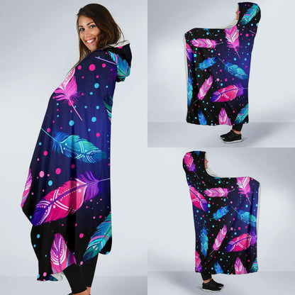 Feather Colorful Boho Design Print Hooded Blanket-JTAMIGO.COM