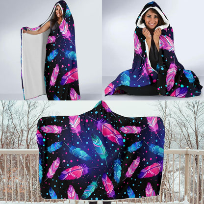 Feather Colorful Boho Design Print Hooded Blanket-JTAMIGO.COM